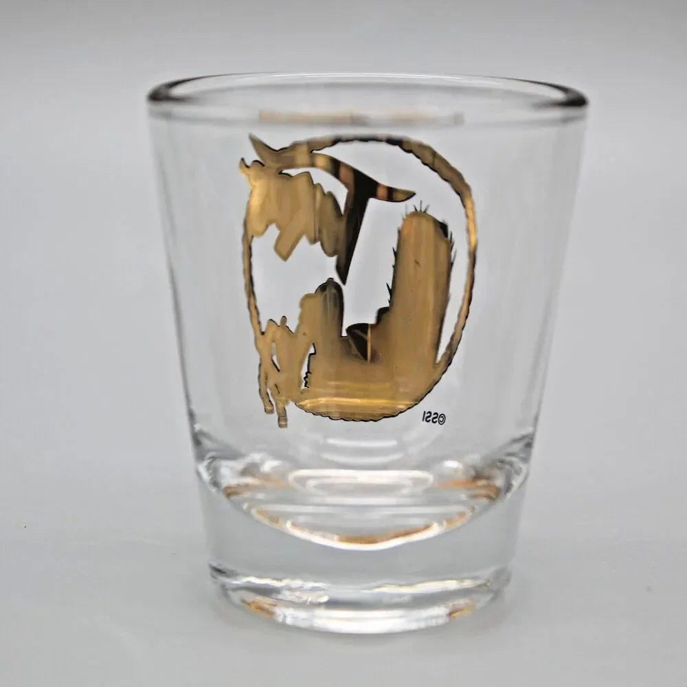 Vintage Texas Shot Glass Boots Cowboy Hat Lasso Cactus Barware